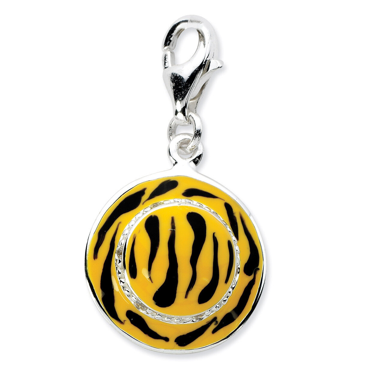 Enamel Tiger Hat Charm Sterling Silver Click-on Synthetic Diamond QCC574 by Amore La Vita, MPN: QCC…