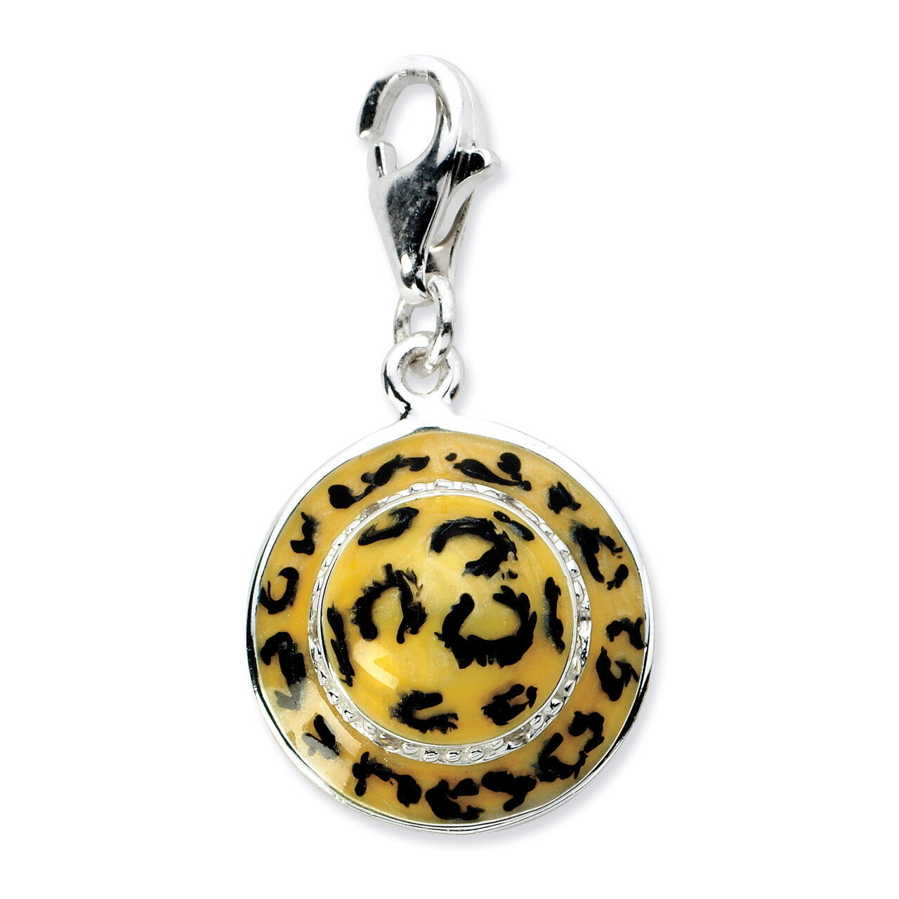 Enamel Leopard Hat Charm Sterling Silver Click-on Synthetic Diamond QCC575