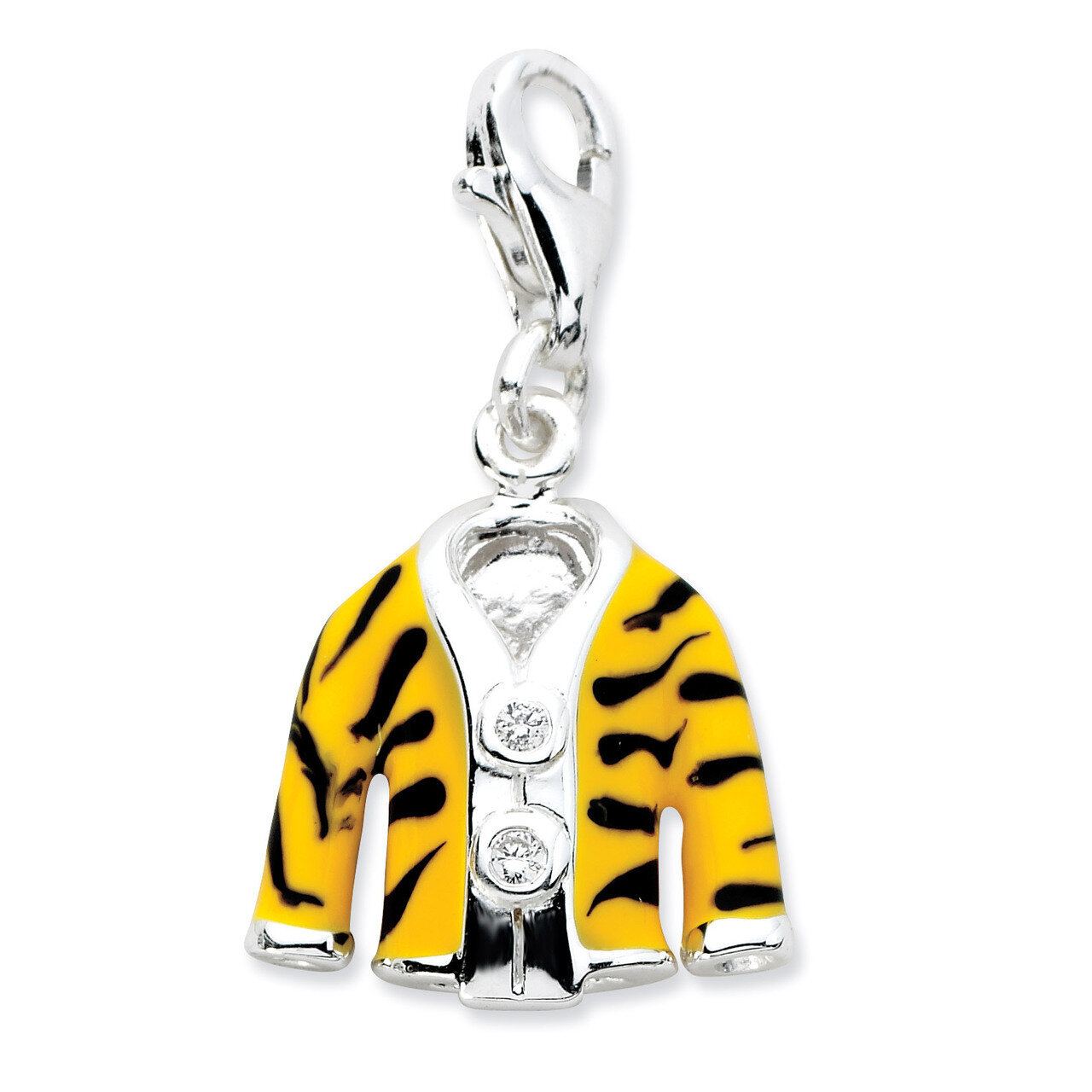 Enamel Tiger Jacket Charm Sterling Silver Click-on Synthetic Diamond QCC580
