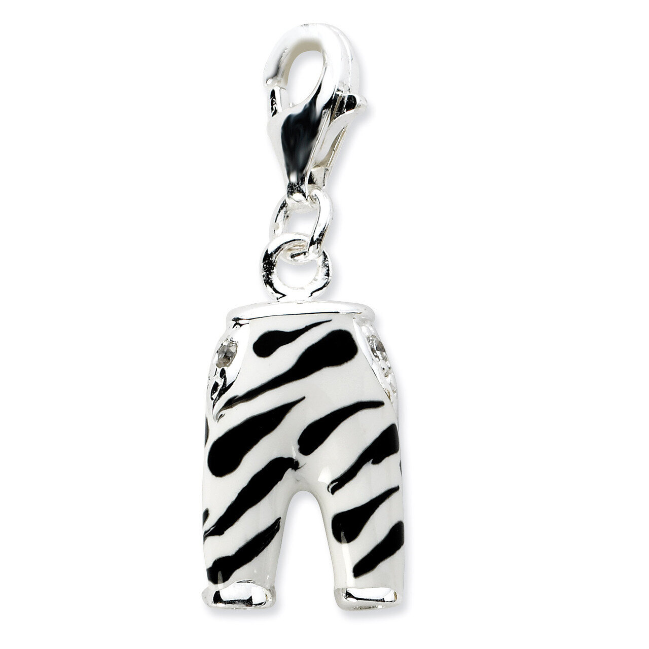 Enamel Zebra Pants Charm Sterling Silver Click-on Synthetic Diamond QCC582 by Amore La Vita, MPN: Q…