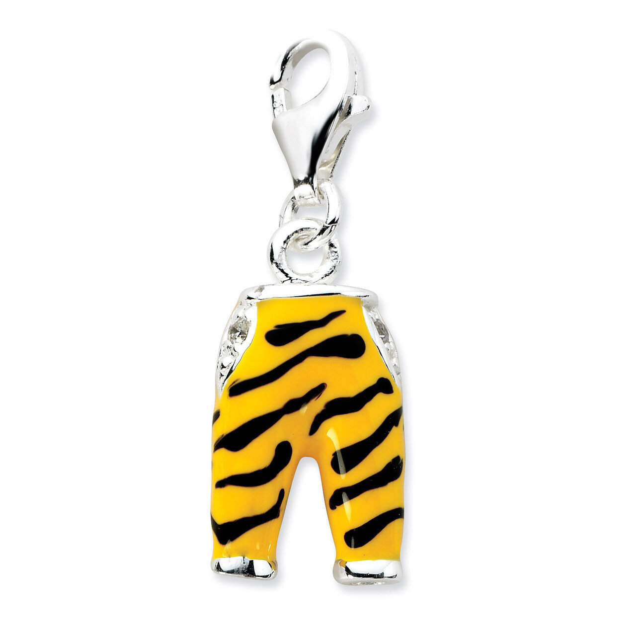 Enamel Tiger Pants Charm Sterling Silver Click-on Synthetic Diamond QCC583
