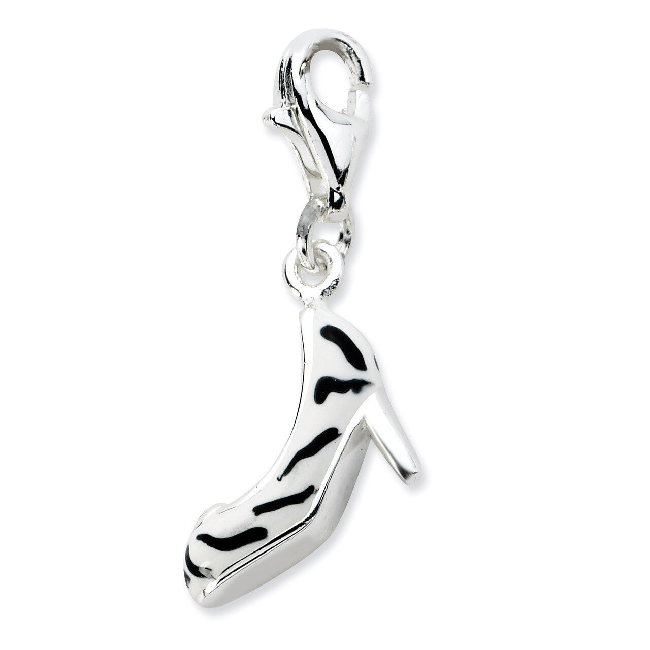Enamel Zebra High Heel Charm Sterling Silver Click-on Synthetic Diamond QCC588