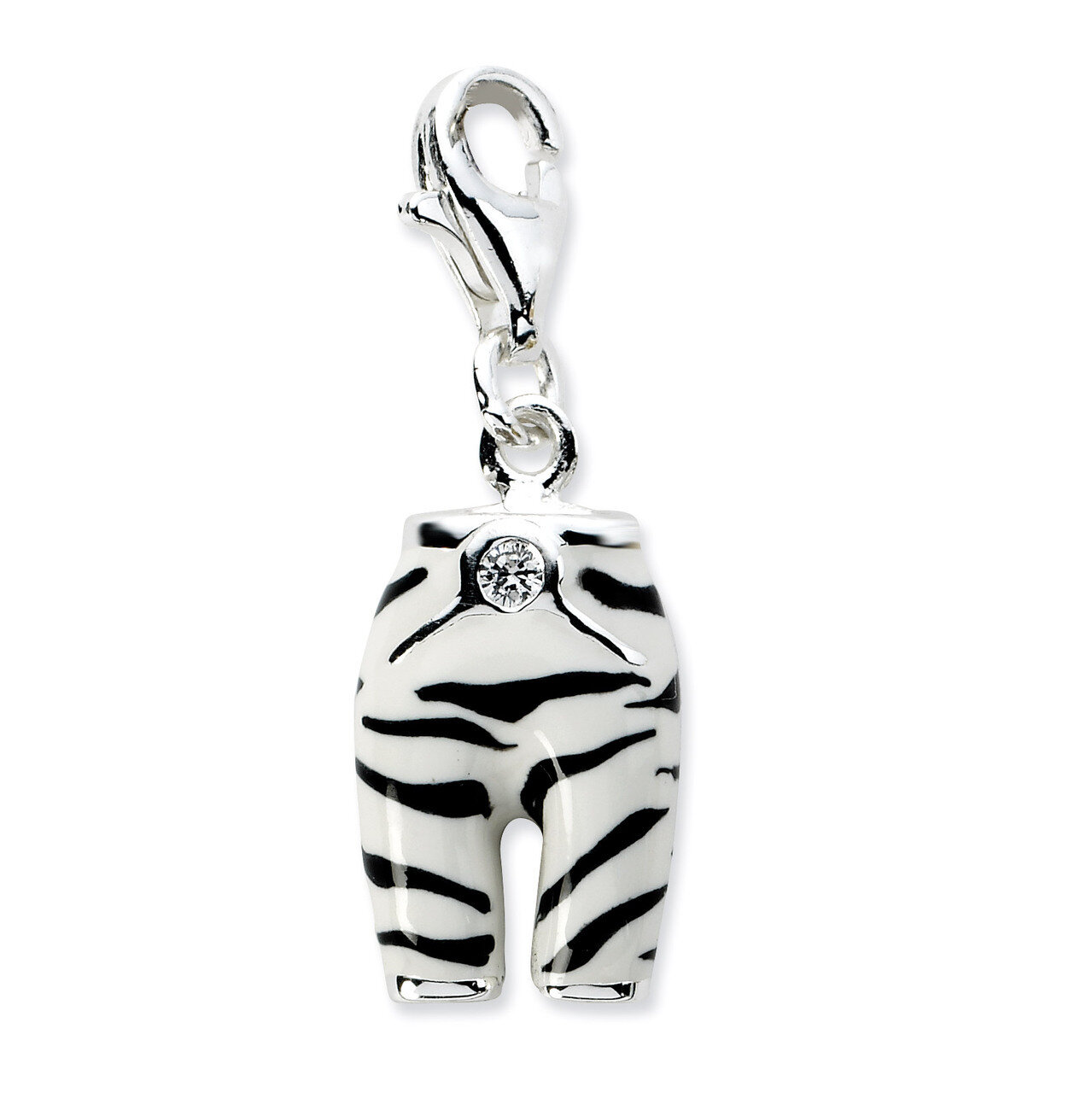 Enamel Zebra Pants Charm Sterling Silver Click-on Synthetic Diamond QCC593