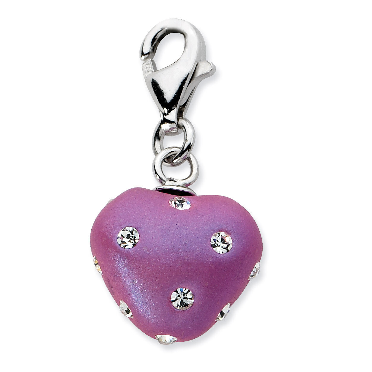 Purple Ferido & Stellux Crystal Heart Charm Sterling Silver Click-on QCC602