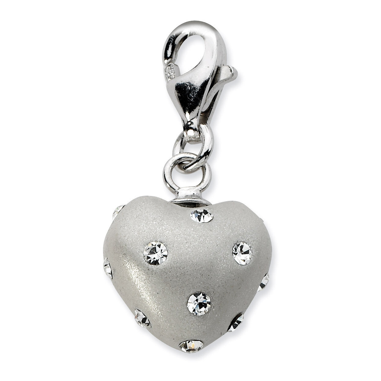 White Ferido & Stellux Crystal Heart Charm Sterling Silver Click-on QCC603