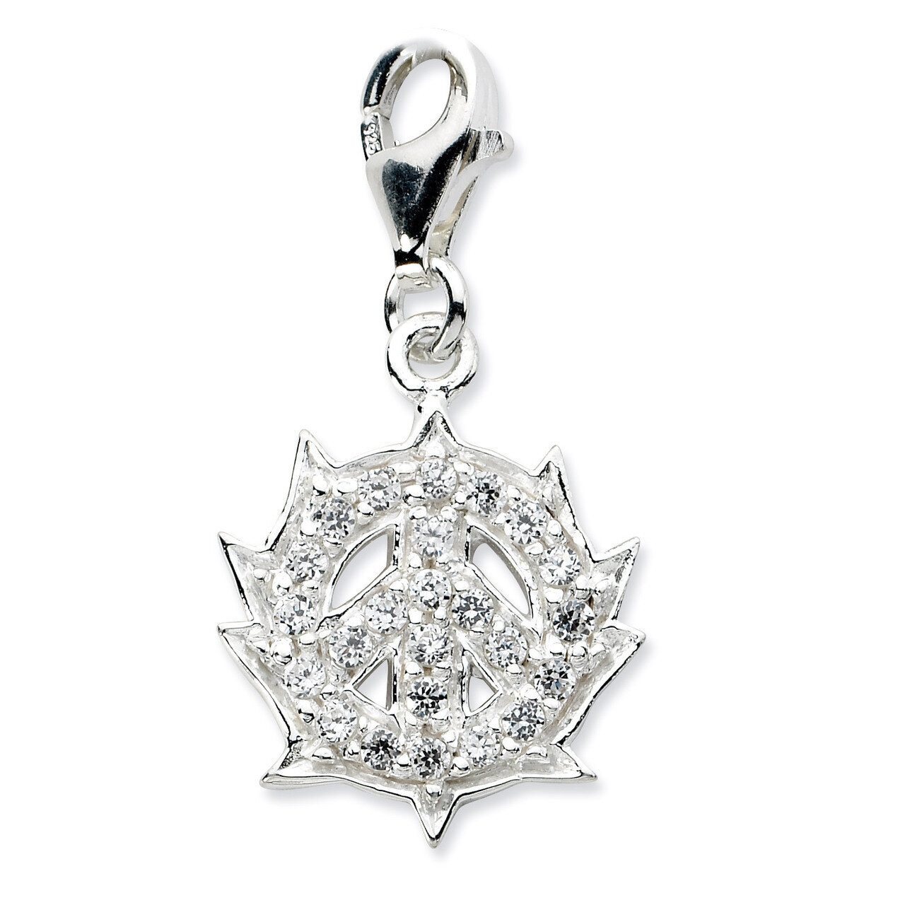 Synthetic Diamond Peace Sign Charm Sterling Silver Click-on QCC609 by Amore La Vita, MPN: QCC609, 8…