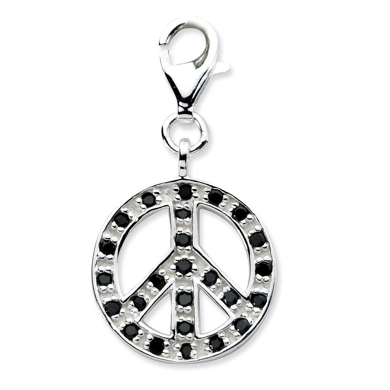 Synthetic Diamond Polished Peace Charm Sterling Silver Click-on QCC612