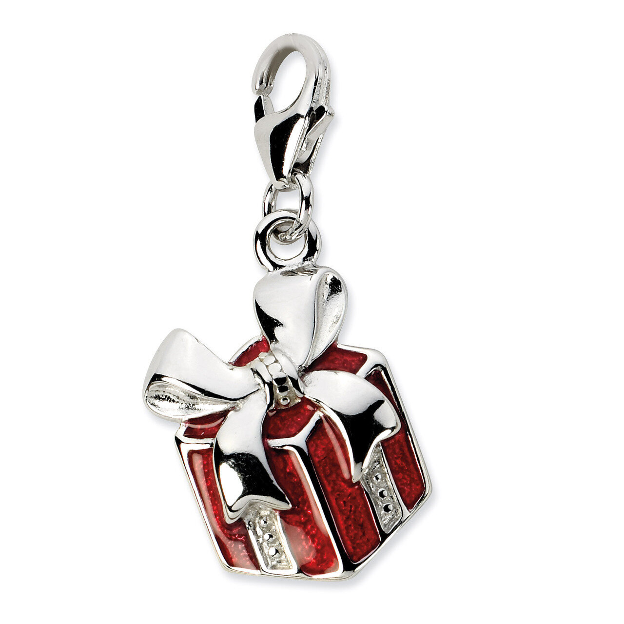Red Enameled Present Charm Sterling Silver QCC627 by Amore La Vita, MPN: QCC627, 886774074245