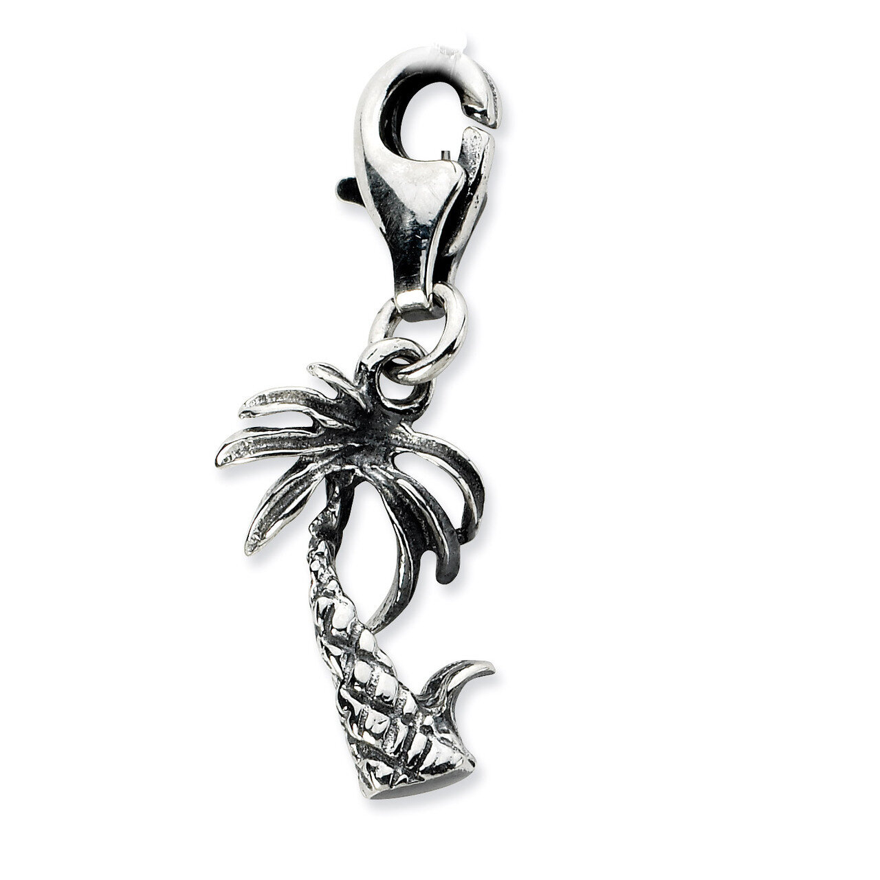 3-D Antiqued Palm Tree Charm Sterling Silver QCC649