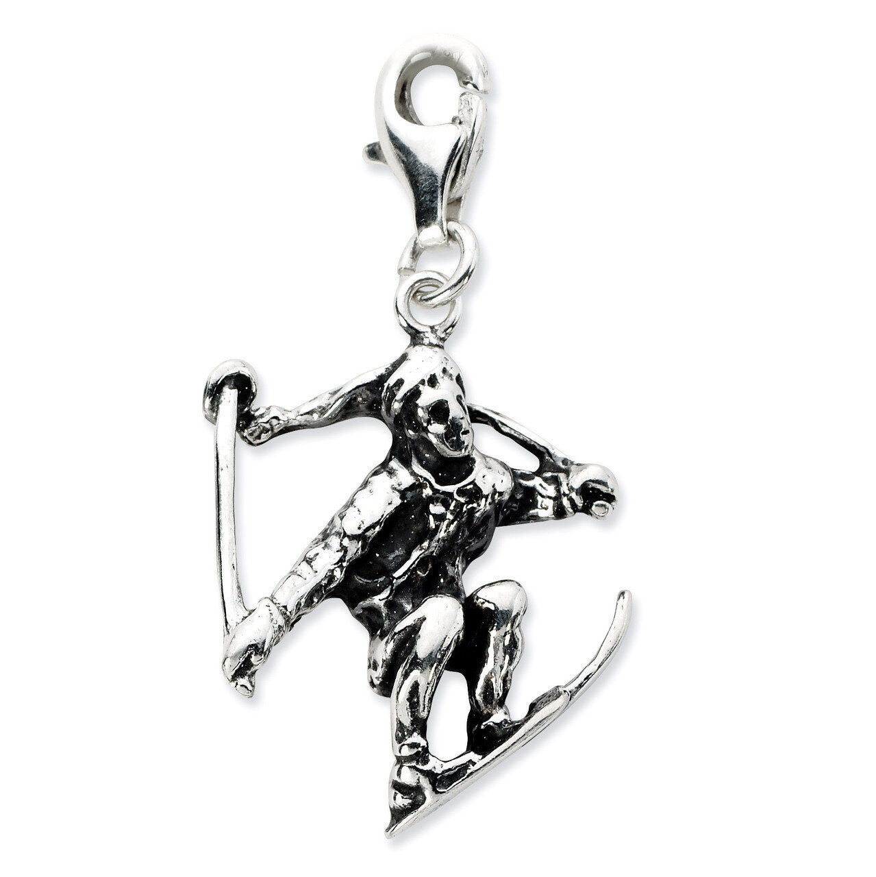3-D Antiqued Skier Charm Sterling Silver QCC657