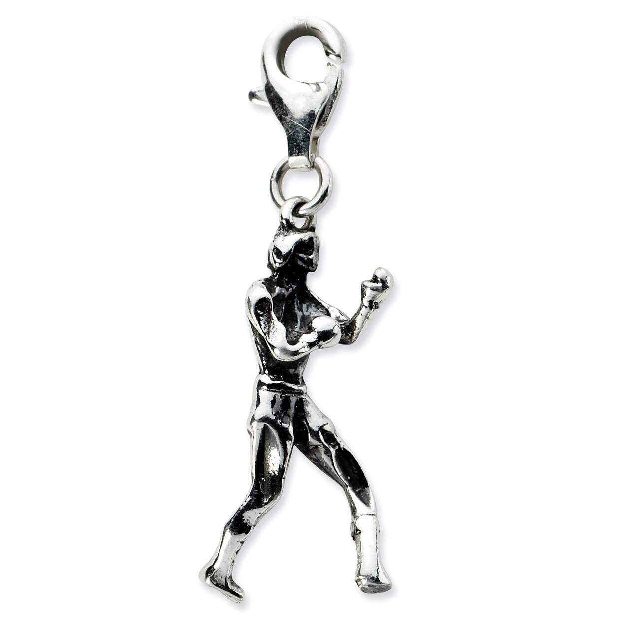 3-D Antiqued Boxer Charm Sterling Silver QCC659 by Amore La Vita, MPN: QCC659, 886774074399