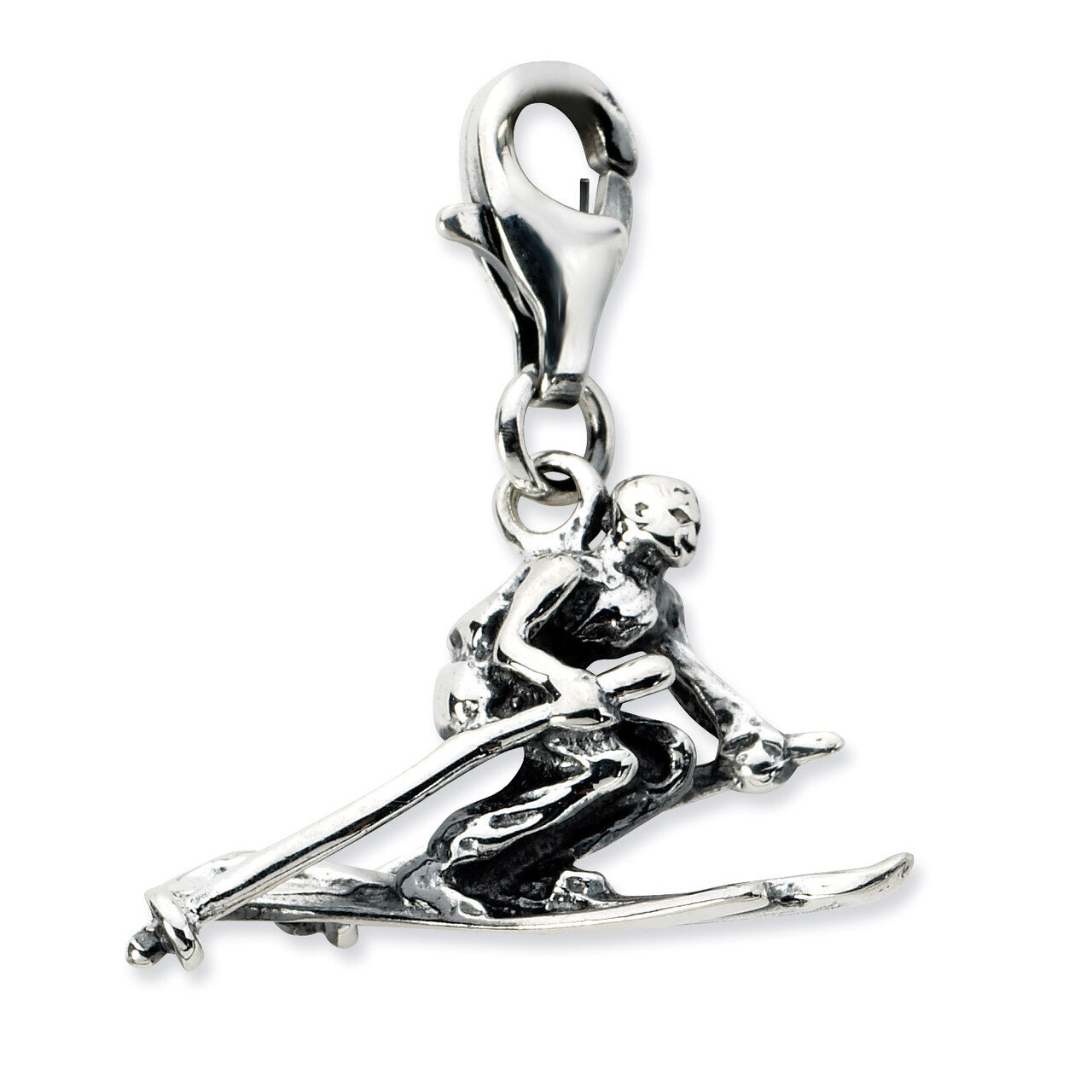 3-D Antiqued Skier Charm Sterling Silver QCC660 by Amore La Vita, MPN: QCC660, 886774074405