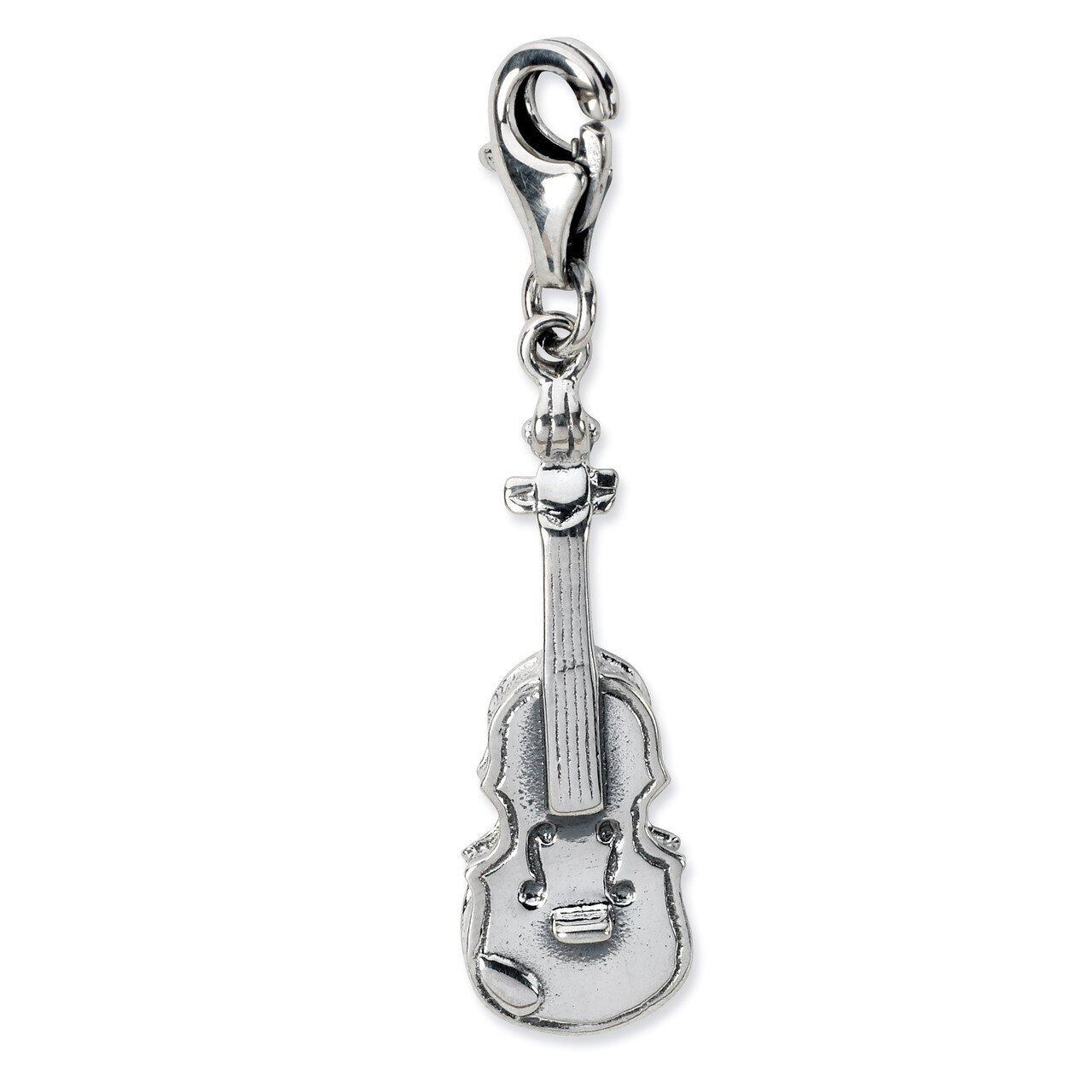 3-D Antiqued Violin Charm Sterling Silver QCC669