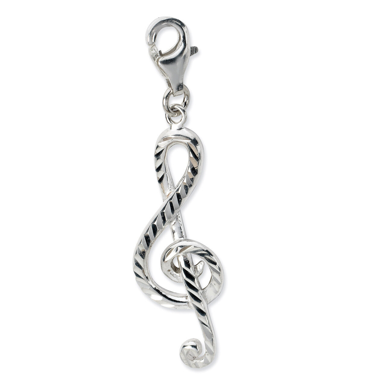 Diamond-cut Treble Clef Charm Sterling Silver QCC670 by Amore La Vita, MPN: QCC670, 886774074498