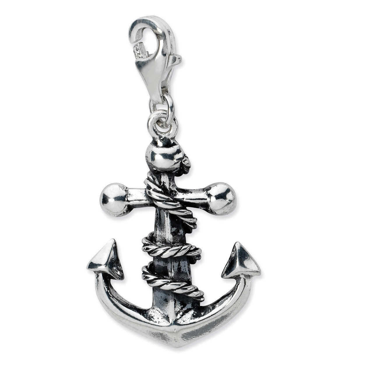 3-D Antiqued Anchor &amp; Rope Charm Sterling Silver QCC675