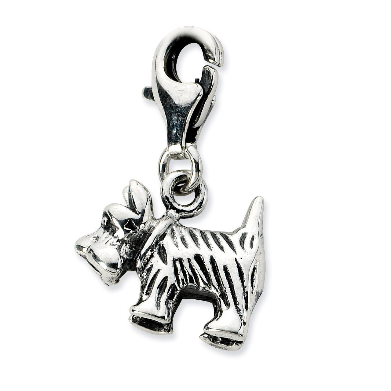 3-D Antiqued Scottie Dog Charm Sterling Silver QCC680 by Amore La Vita, MPN: QCC680, 886774074597