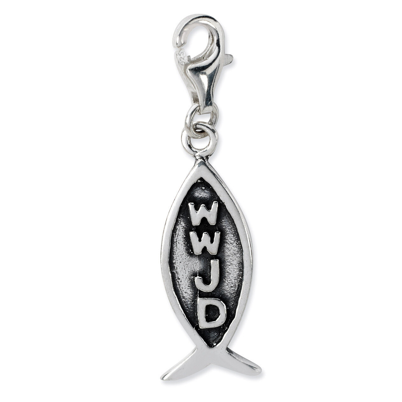 Antiqued WWJD Ichthus Charm Sterling Silver QCC683