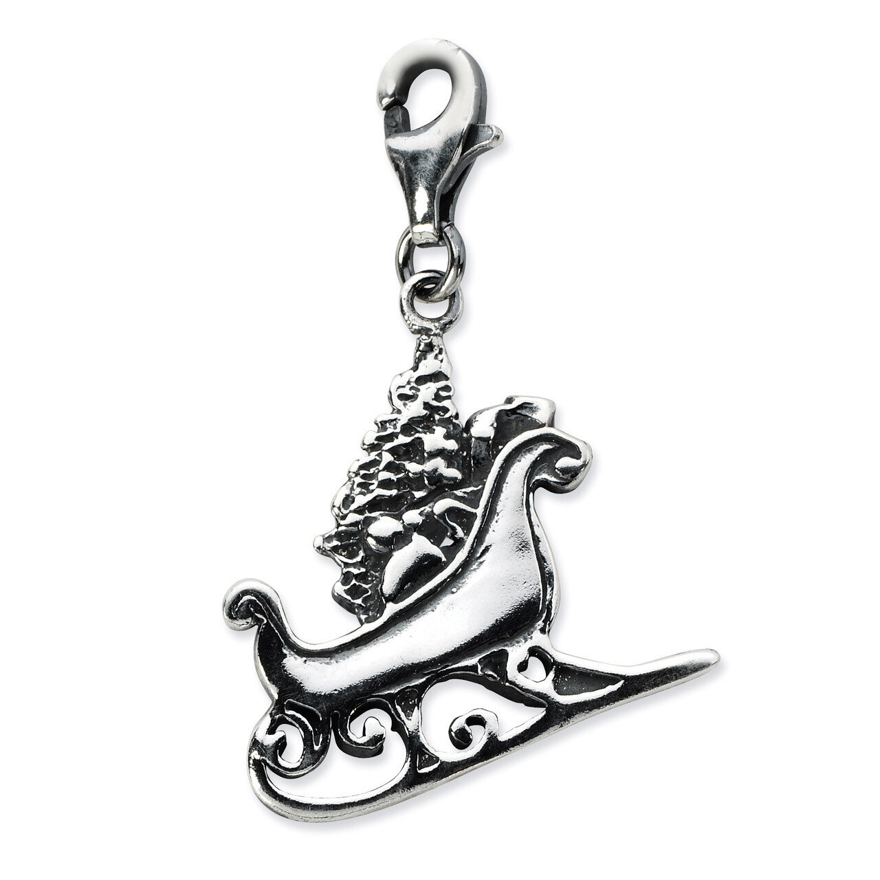 2D Antiqued Sleigh Charm Sterling Silver QCC689
