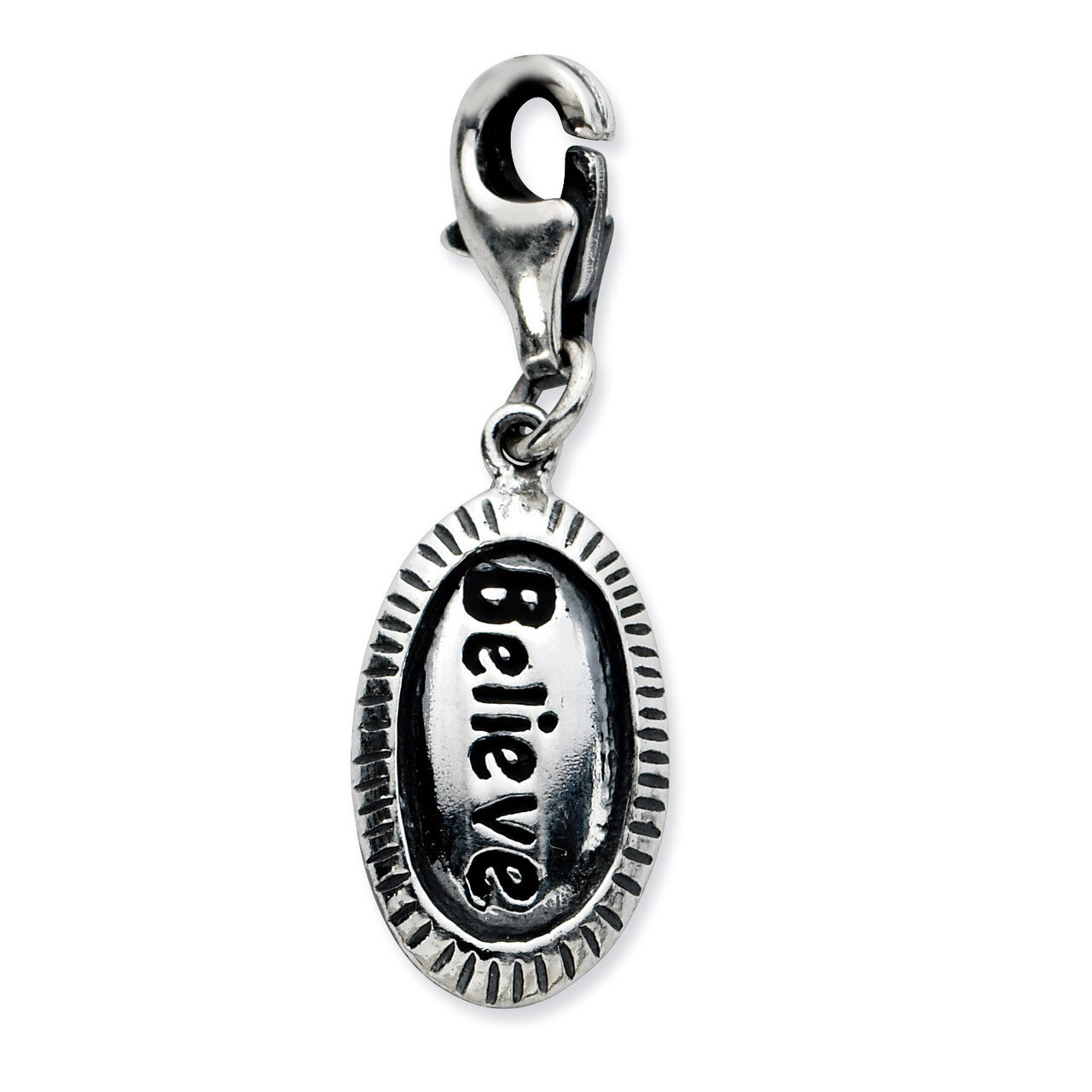Antiqued BELIEVE Charm Sterling Silver QCC691