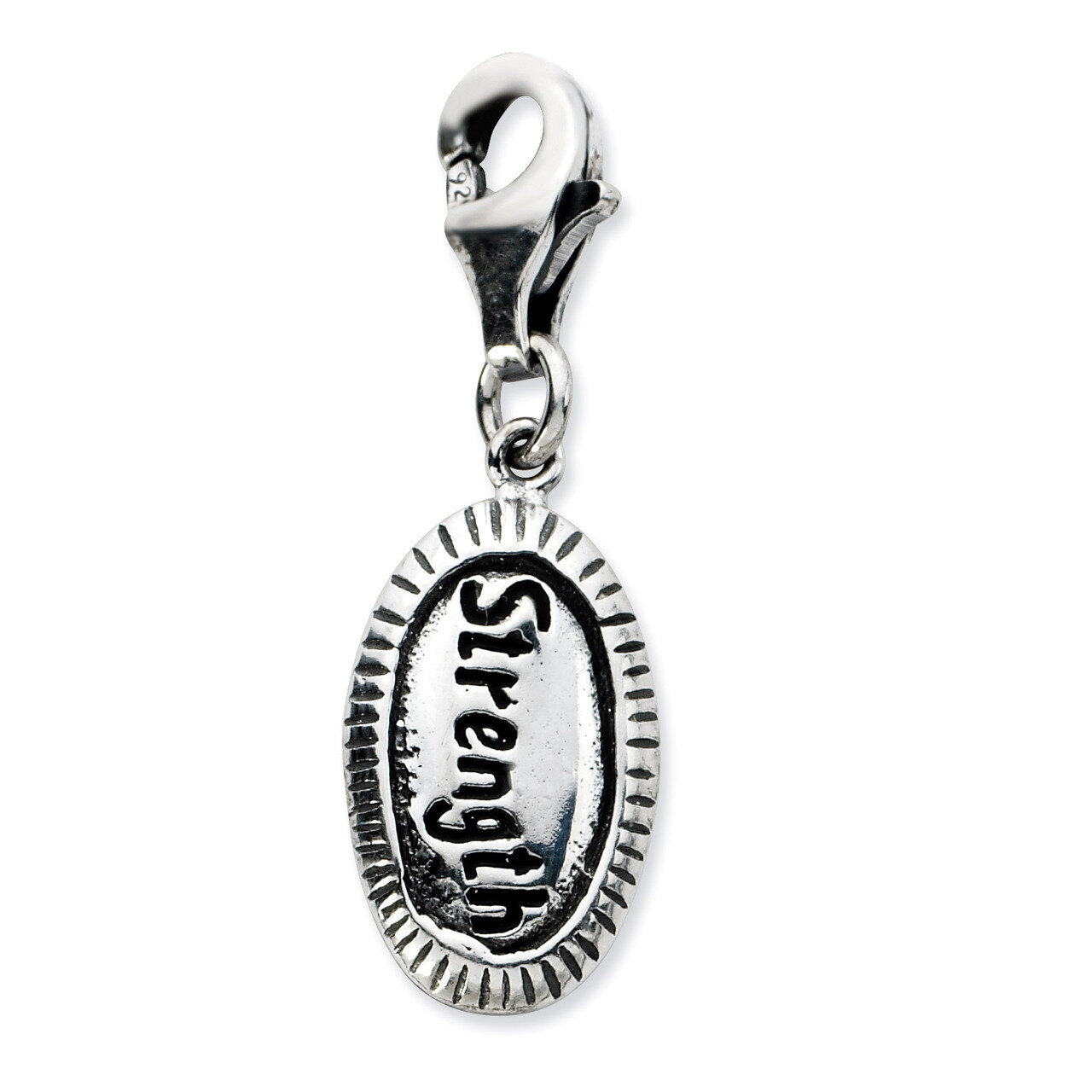 Antiqued STRENGTH Charm Sterling Silver QCC695 by Amore La Vita, MPN: QCC695, 886774074740