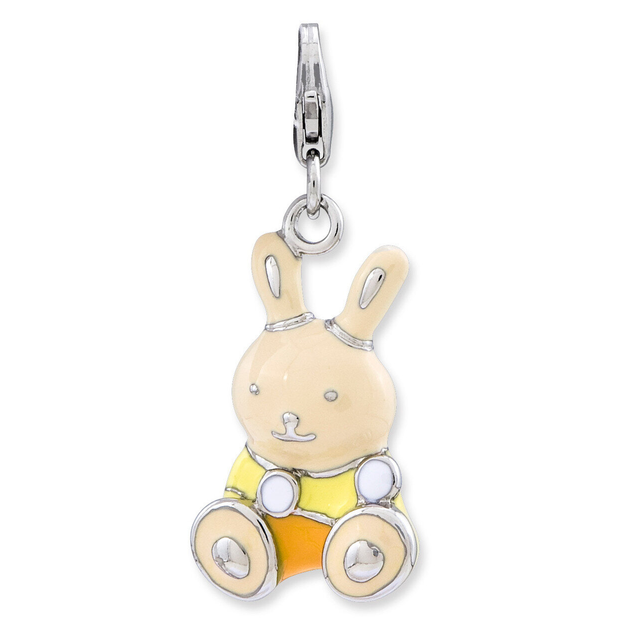 3-D Bunny Charm Sterling Silver Enameled QCC722 by Amore La Vita, MPN: QCC722, 886774234588