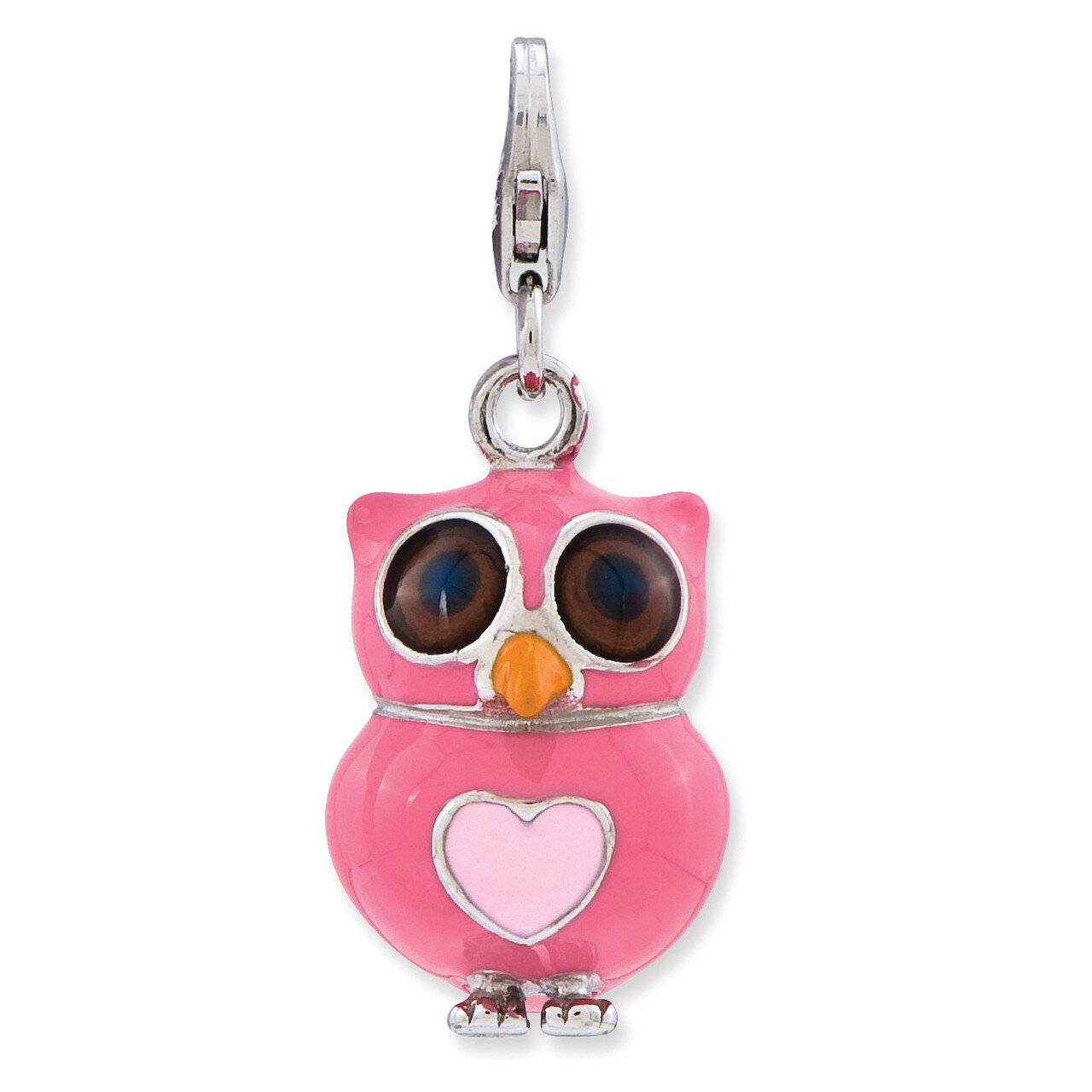 3-D Heart Owl Charm Sterling Silver Enameled QCC735