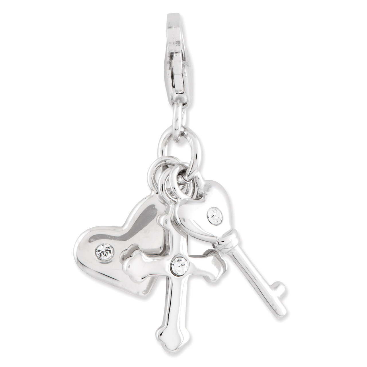 Heart Cross and Key Charm Sterling Silver Enamel QCC769 by Amore La Vita, MPN: QCC769, 886774235028