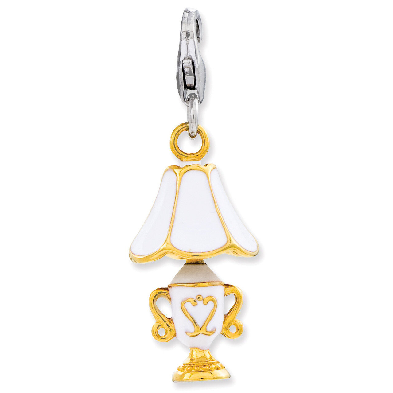 3-D Gold Plated Lamp Charm Sterling Silver Enameled QCC795