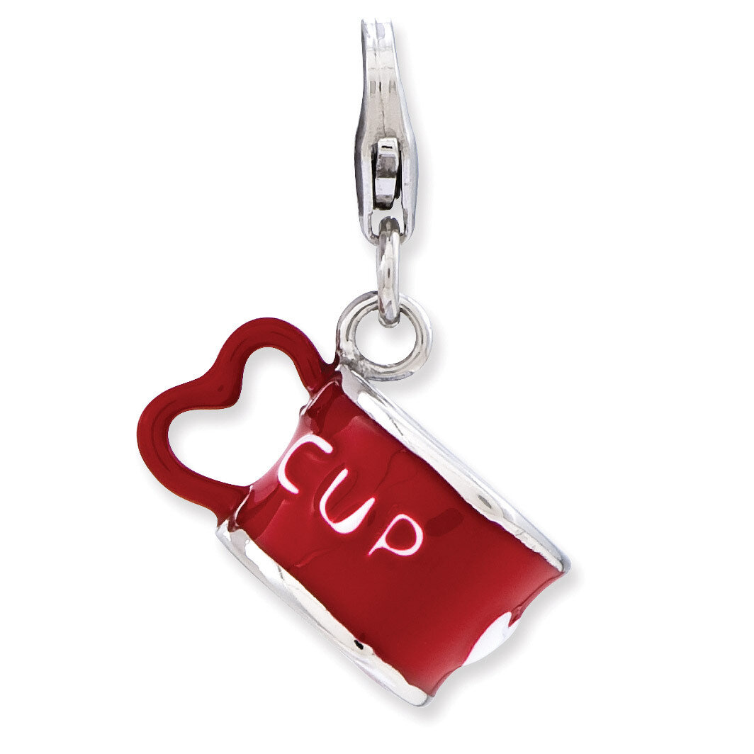 3-D Heart Cup Charm Sterling Silver Enameled QCC811