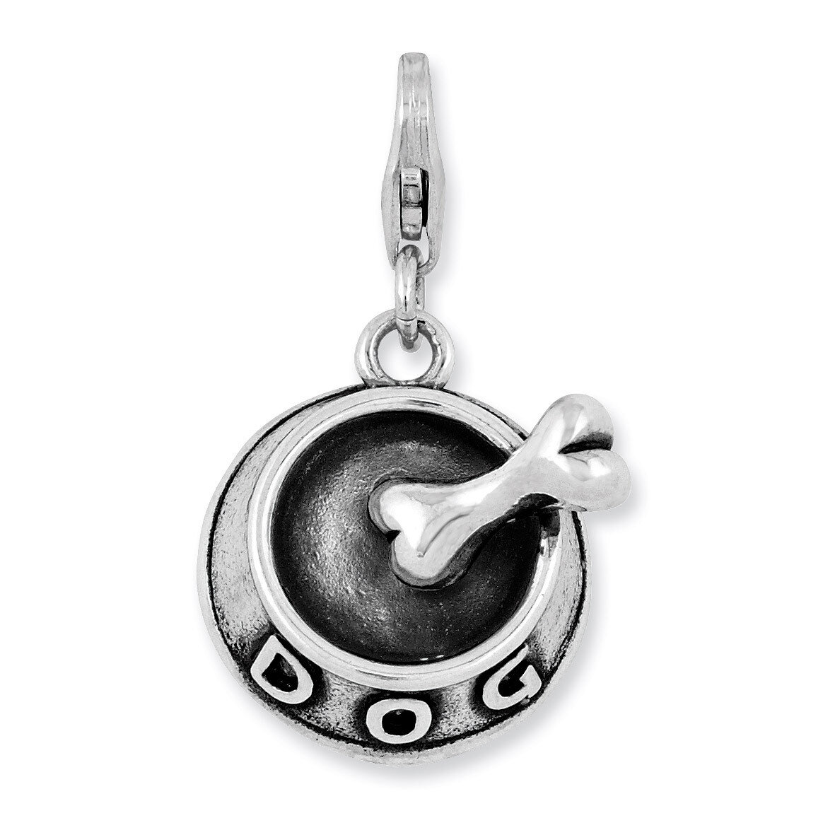 3-D Dog Bowl &amp; Bone Charm Sterling Silver QCC880 by Amore La Vita, MPN: QCC880, 886774235912