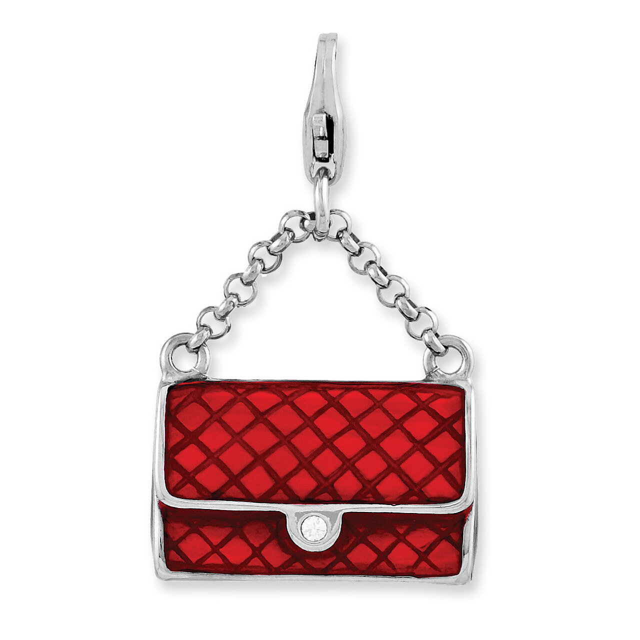 3-D Purse Charm Sterling Silver Enameled QCC882
