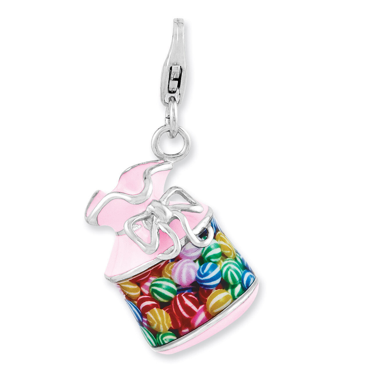 3-D Candy Jar Charm Sterling Silver Enameled QCC894