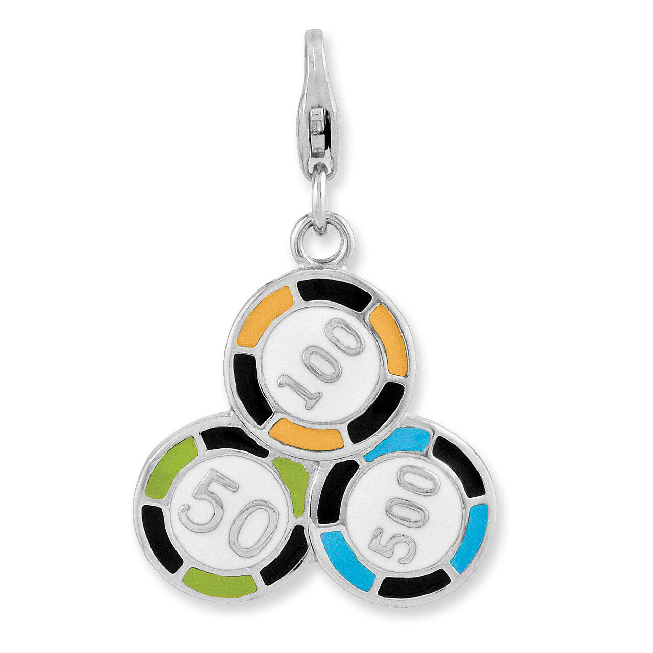 Casino Chips Charm Sterling Silver Enameled QCC909 by Amore La Vita, MPN: QCC909, 886774236209