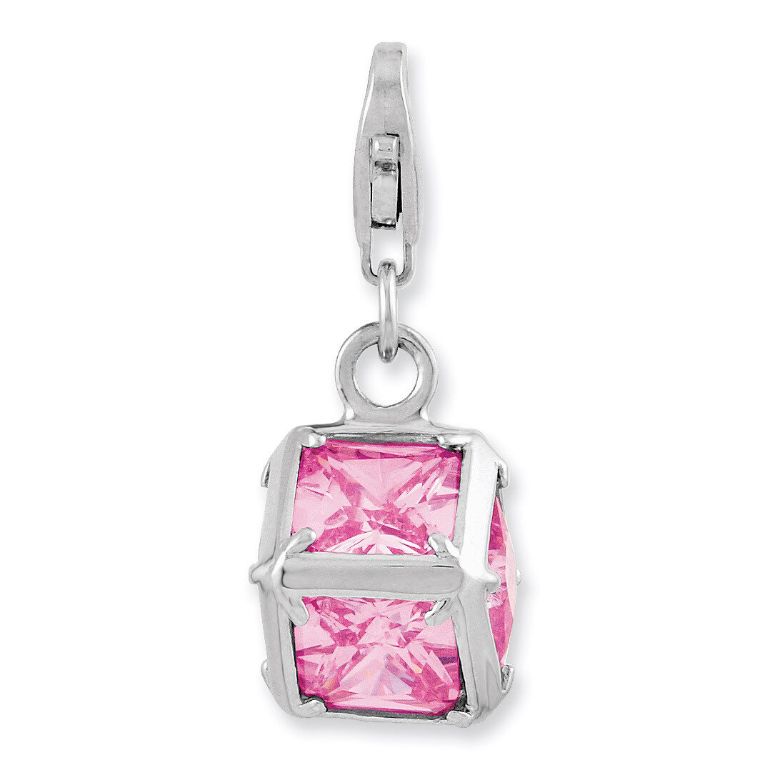 3-D Pink Synthetic Diamond Charm Sterling Silver Rhodium Plated QCC914 by Amore La Vita, MPN: QCC91…