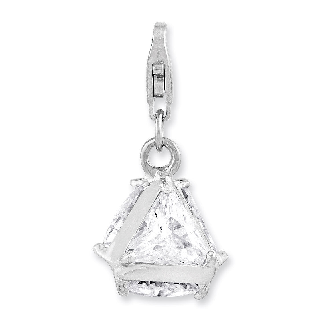 3-D Synthetic Diamond Charm Sterling Silver Rhodium Plated QCC915 by Amore La Vita, MPN: QCC915, 88…