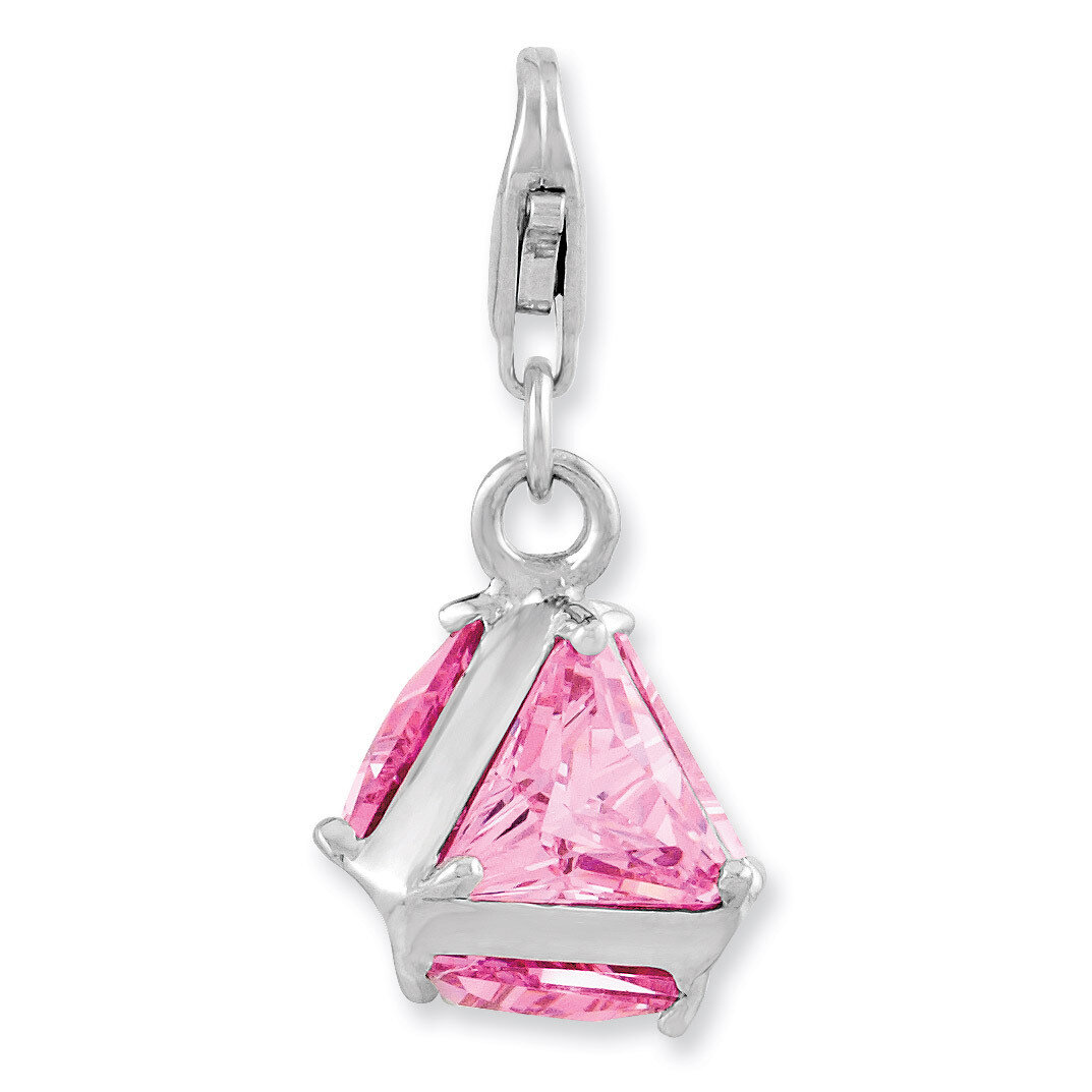 3-D Pink Synthetic Diamond Charm Sterling Silver Rhodium Plated QCC916 by Amore La Vita, MPN: QCC91…