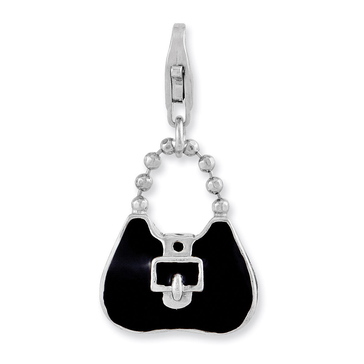 3-D Enameled Purse Charm Sterling Silver Rhodium Plated QCC937