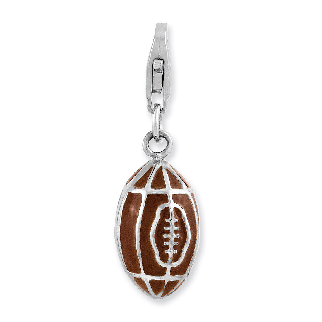 3-D Enameled Football Charm Sterling Silver Rhodium Plated QCC940