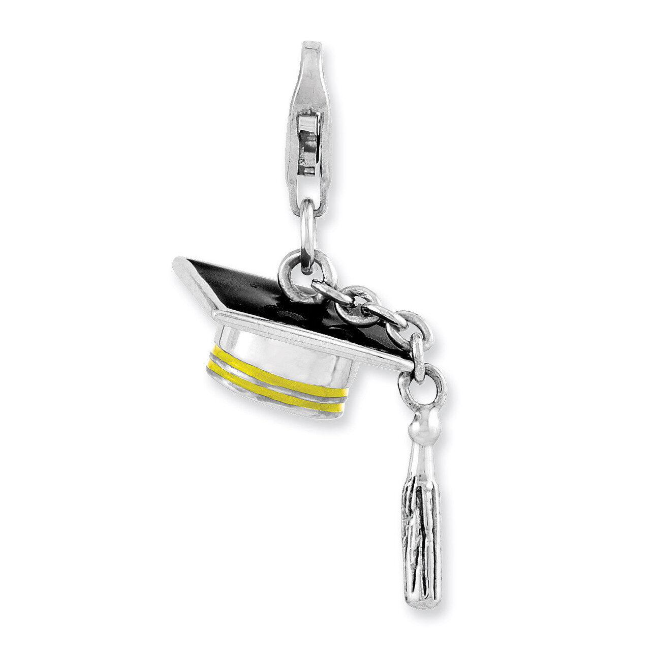 3-D Enameled Graduation Cap Charm Sterling Silver Rhodium Plated QCC944 by Amore La Vita, MPN: QCC9…