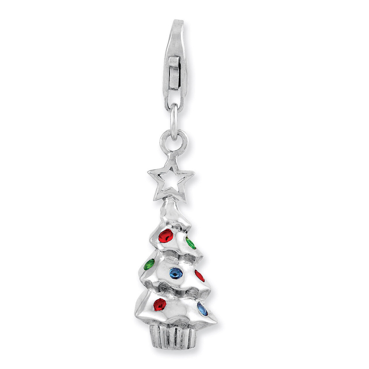 Multi Glass Stone Tree Charm Sterling Silver Rhodium Plated QCC946 by Amore La Vita, MPN: QCC946, 8…