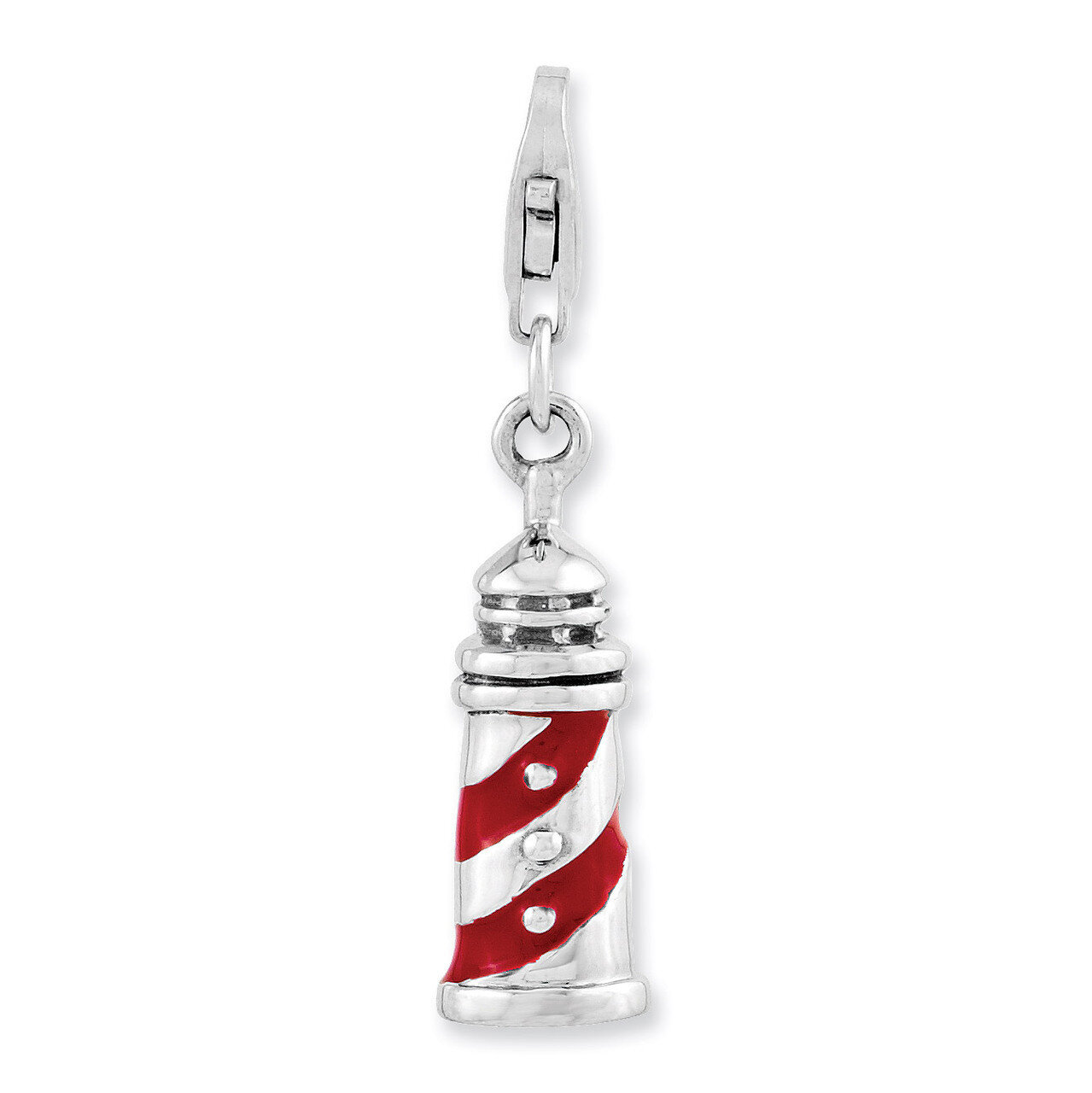 3-D Enameled Lighthouse Charm Sterling Silver Rhodium Plated QCC950