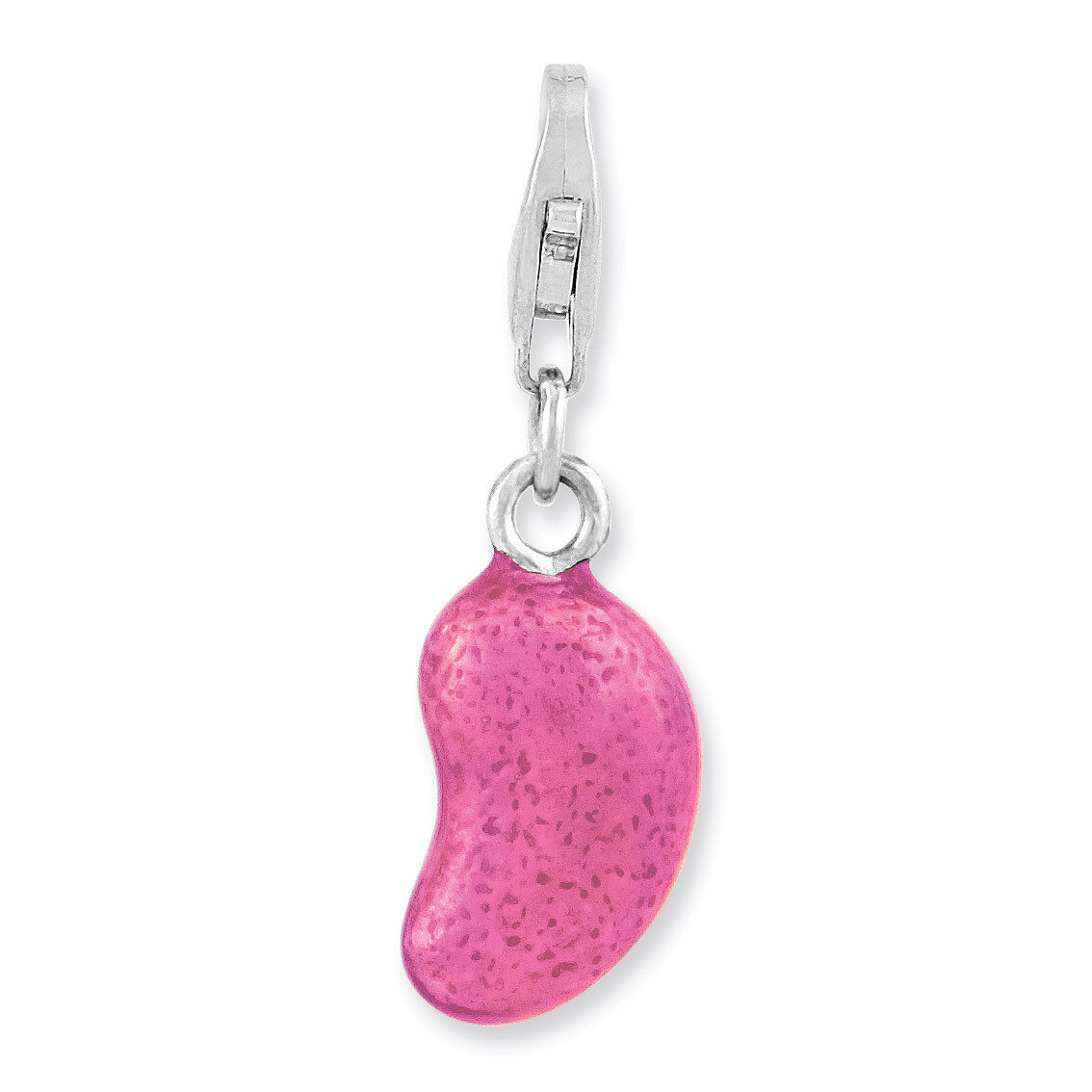 3-D Enameled Pink Bean Charm Sterling Silver Rhodium Plated QCC966