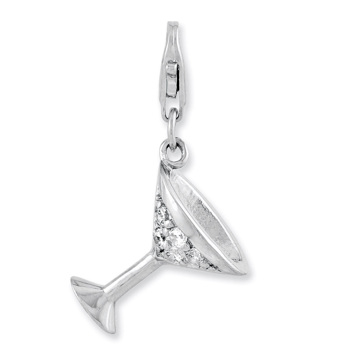 3-D Martini Glass Charm Sterling Silver Synthetic Diamond QCC971 by Amore La Vita, MPN: QCC971, 886…