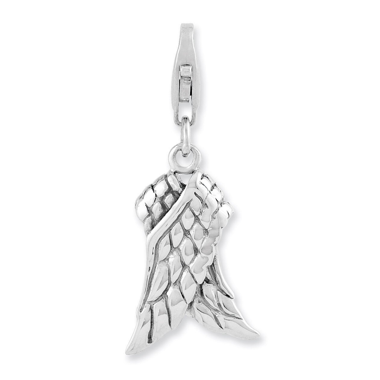 3-D Wings Charm Sterling Silver Rhodium Plated QCC976