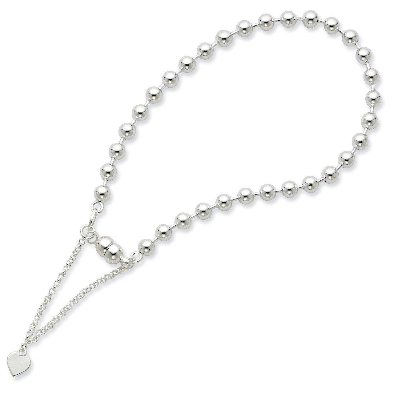 7.5 Inch Beaded Dangling Heart Magnetic Clasp Charm Bracelet Sterling Silver Rhodium Plated QG2745R…