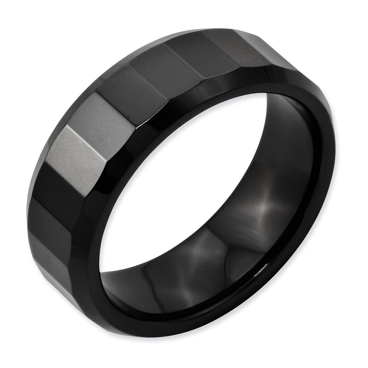 Beveled Edge, Black Faceted 8mm Polished Band - Ceramic CER10 by Chisel, MPN: CER10, 883957220987