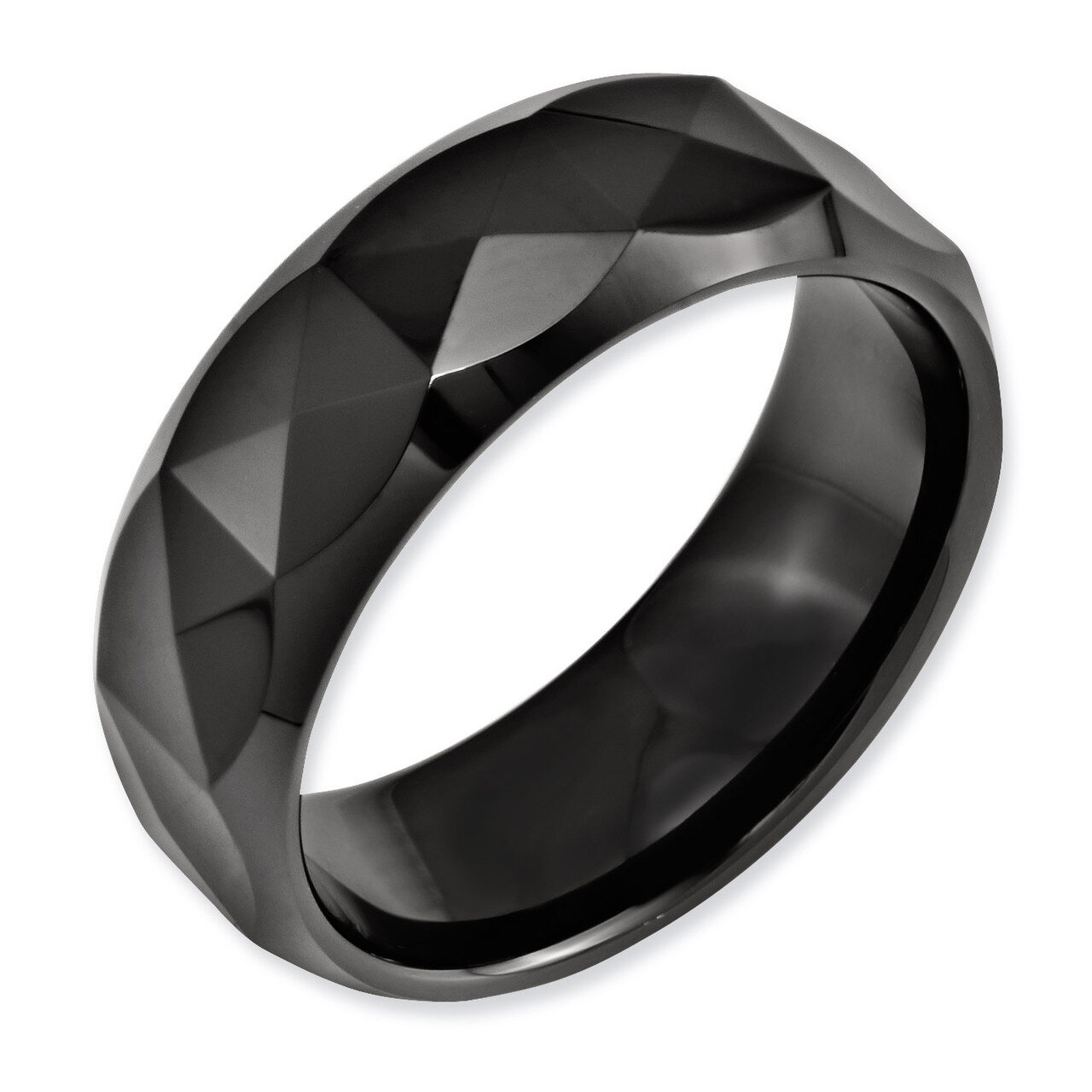 Faceted Black 8mm Polished Beveled Edge Band - Ceramic CER13 by Chisel, MPN: CER13, 883957221403
