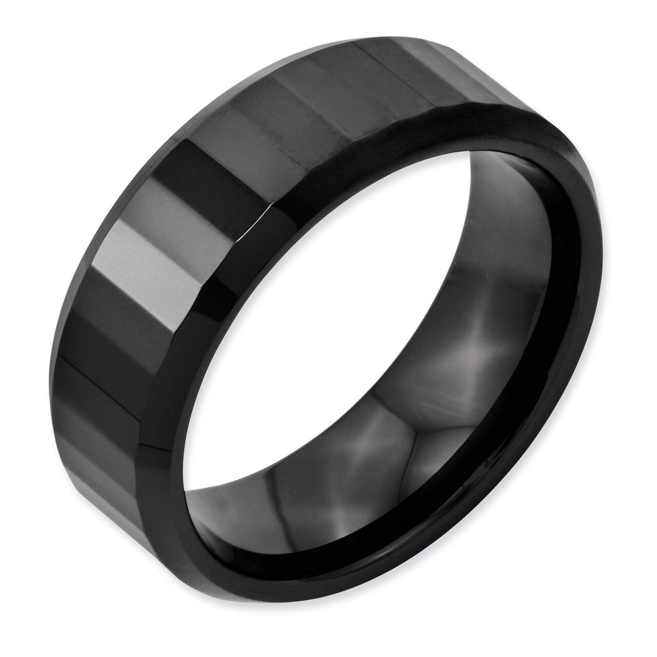 Black Faceted Beveled Edge 8mm Polished Band - Ceramic CER15 by Chisel, MPN: CER15, 883957221717