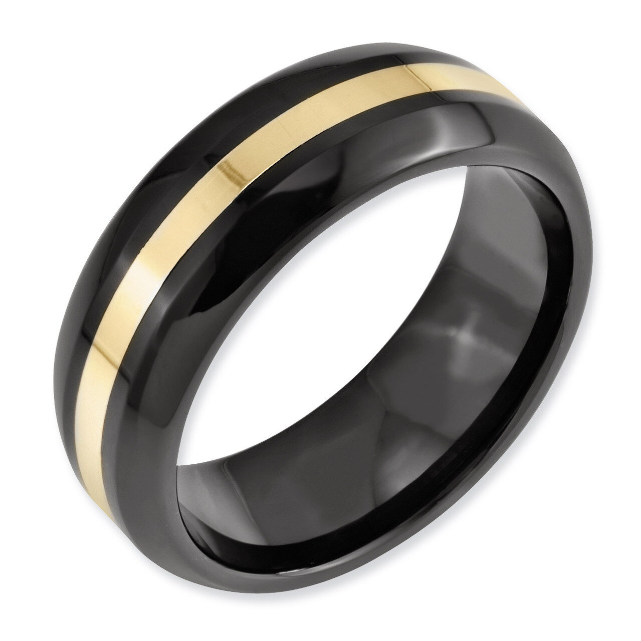 Black with 14k Gold Inlay 8mm Polished Band - Ceramic CER35 by Chisel, MPN: CER35, 883957223995