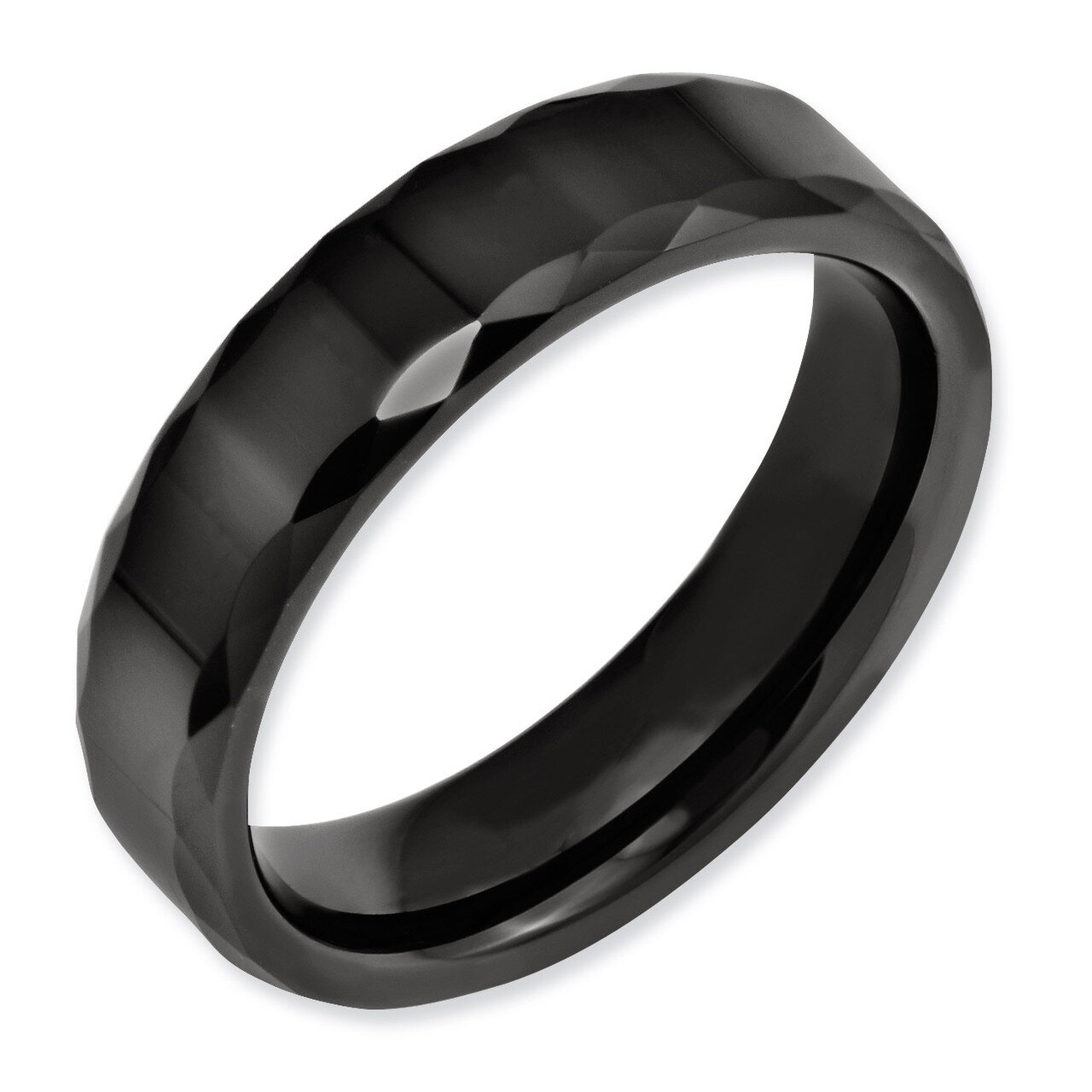 Black Faceted and Beveled Edge 6mm Polished Band - Ceramic CER5 by Chisel, MPN: CER5, 883957224473